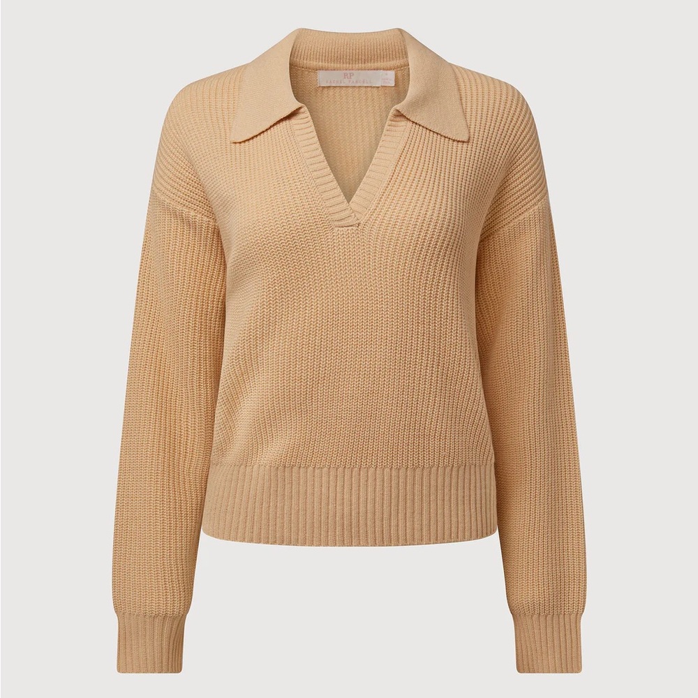 NWT Rachel Parcell Collar V Neck Sweater Bleached Sand XS